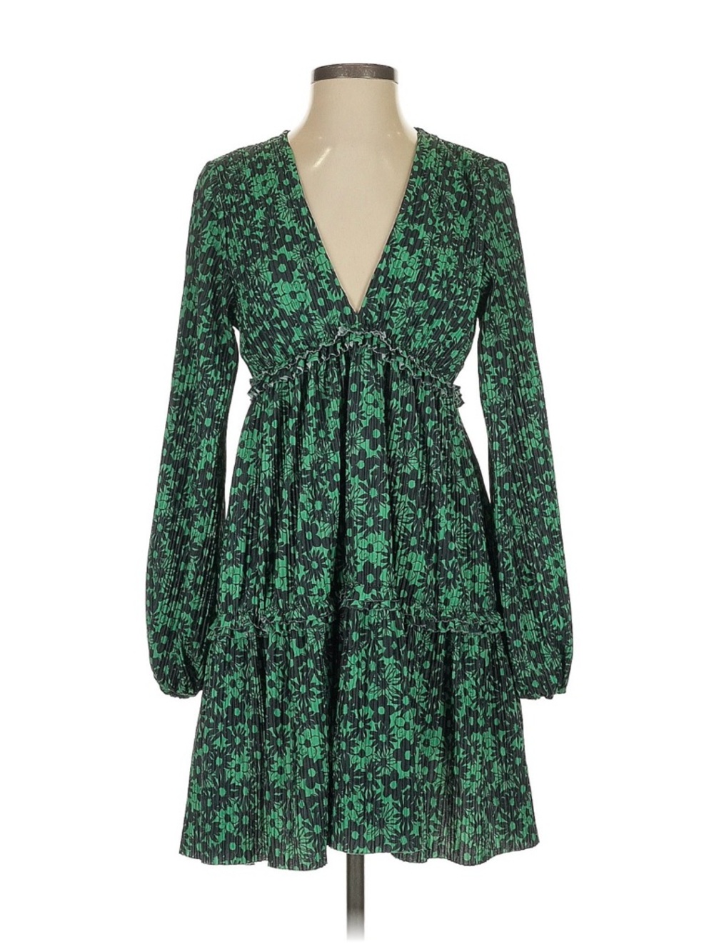 Zara Green Floral V-Neck Mini Dress